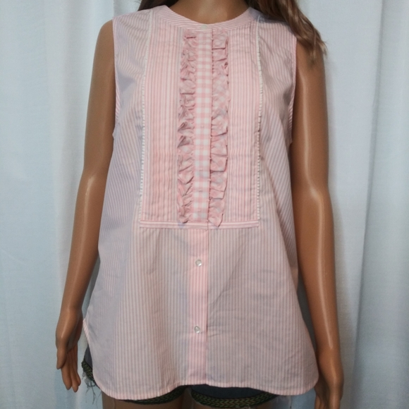 J. Crew Tops - J. Crew Pink Stripe Gingham Button Up Tank/Sz 8